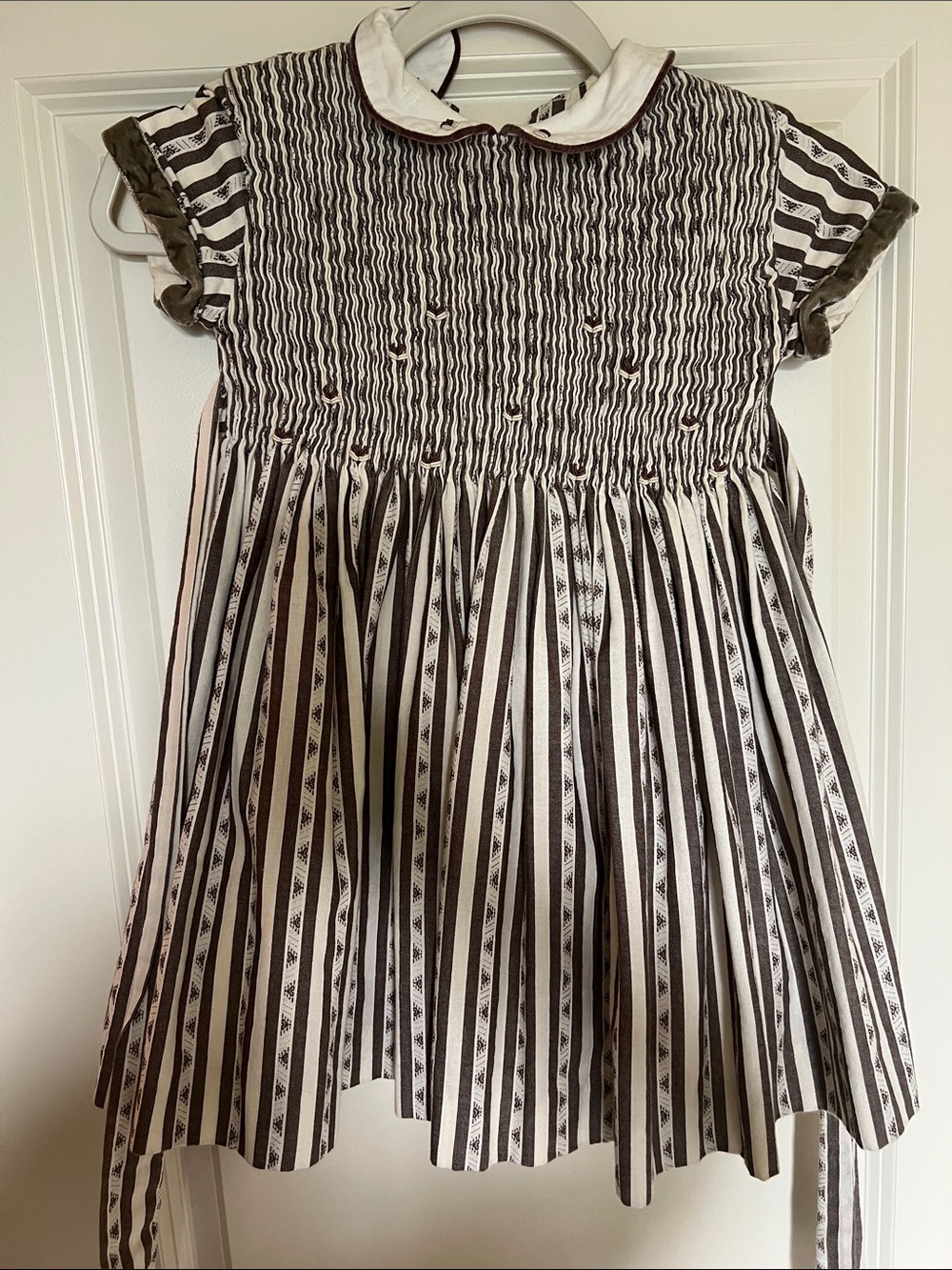 Tartine et Chocolat Brown& White Striped Smocked Dress